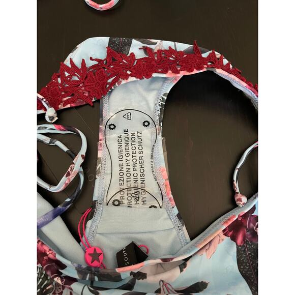 NWT South Beach * Bikini Light Blue Floral Top & Bottom Tie Sz6 - Picture 8 of 14